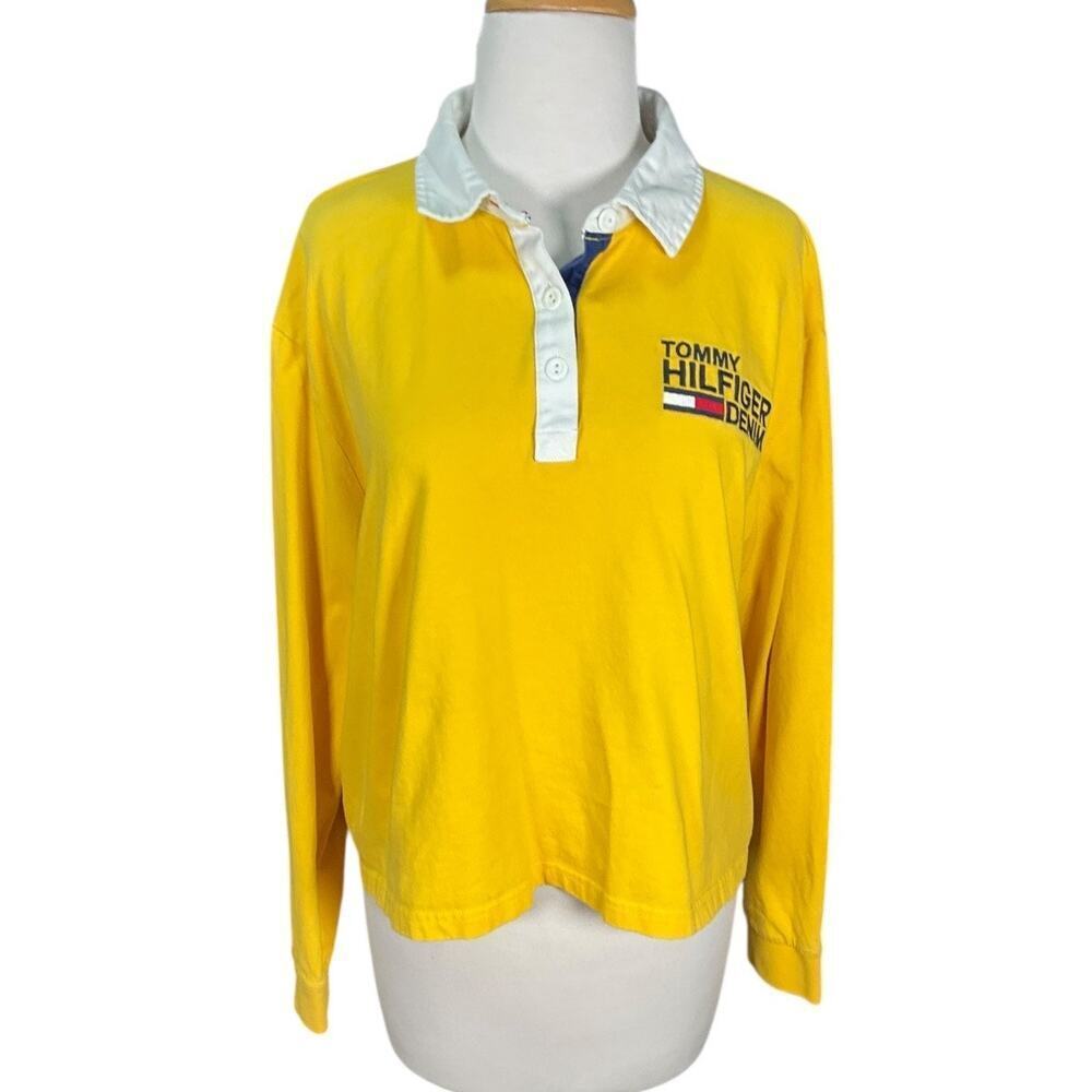 Tommy Hilfiger Denim Yellow Rugby Polo Shirt XXL Long Sleeve Logo Cotton Preppy